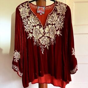 JOHNNY WAS Red Velour Blouse